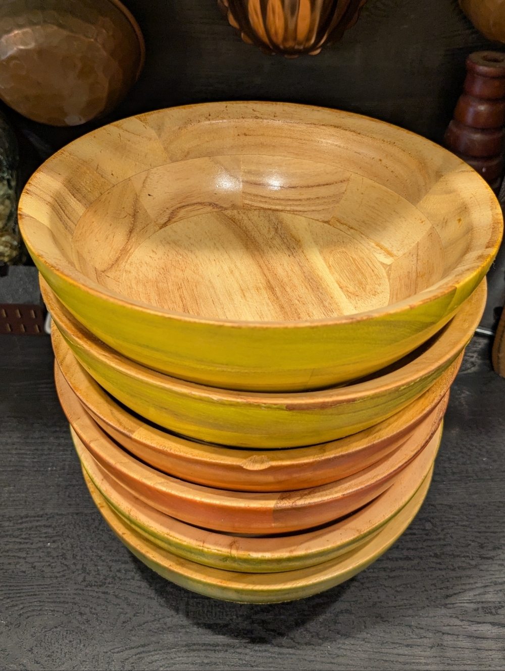 Tuttocasa Colorful Hand-Painted Wooden Vintage Salad Bowls Set Made In Taiwan